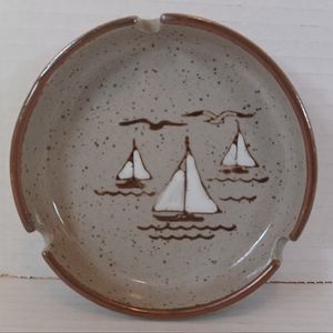 Vintage Otagiri 4.5" Speckled Sailboats & Seagulls Nautical Scene, Ashtray